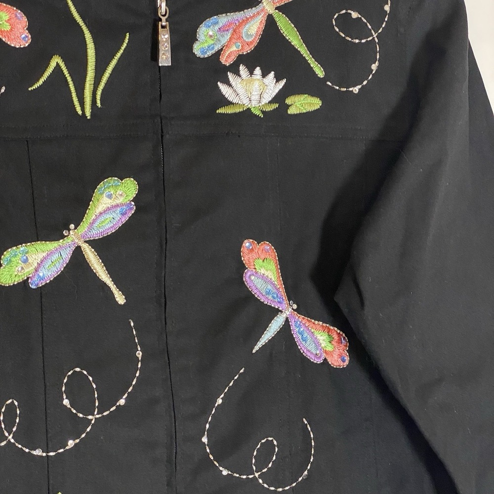 Quacker Factory Black Embroidered Dragonfly Jacket with great pockets. - Picture 9 of 16